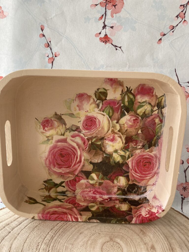 Houten bakje Decoupage 'Rozen'