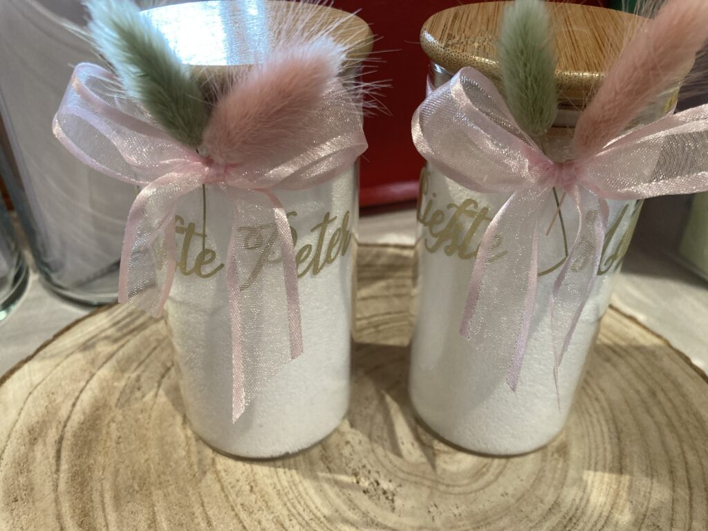 Glazen pot met kaarsenzand Liefste Meter / Peter
