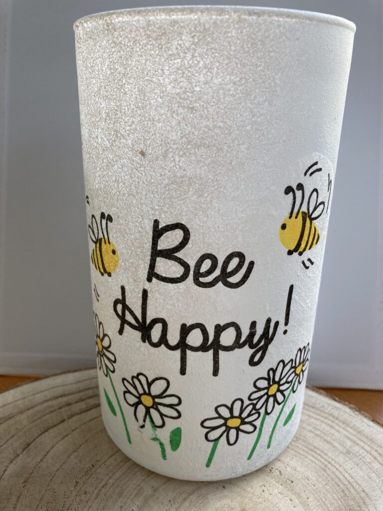 Vaas Decoupage 'Bee Happy' met kaars