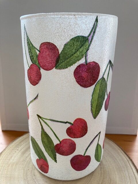 Vaas Decoupage 'Kersen' met kaars