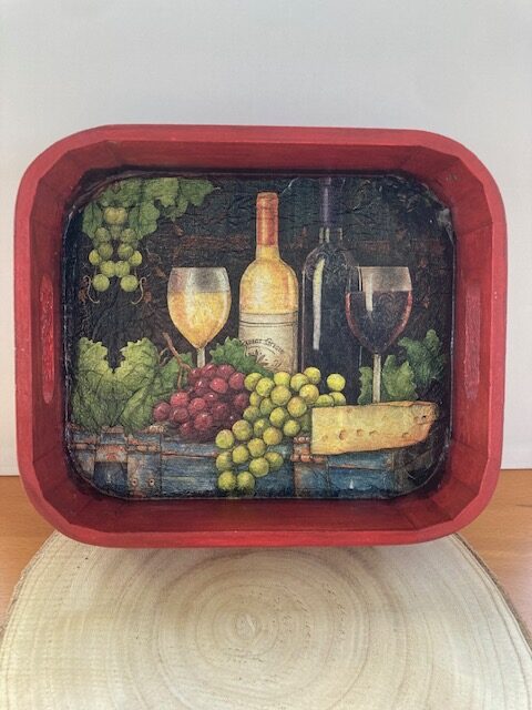 Houten bakje Decoupage 'Wijn'
